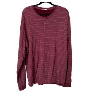 Marine Layer Mens XXL Henley Shirt Maroon Striped Long Sleeve Casual Preppy